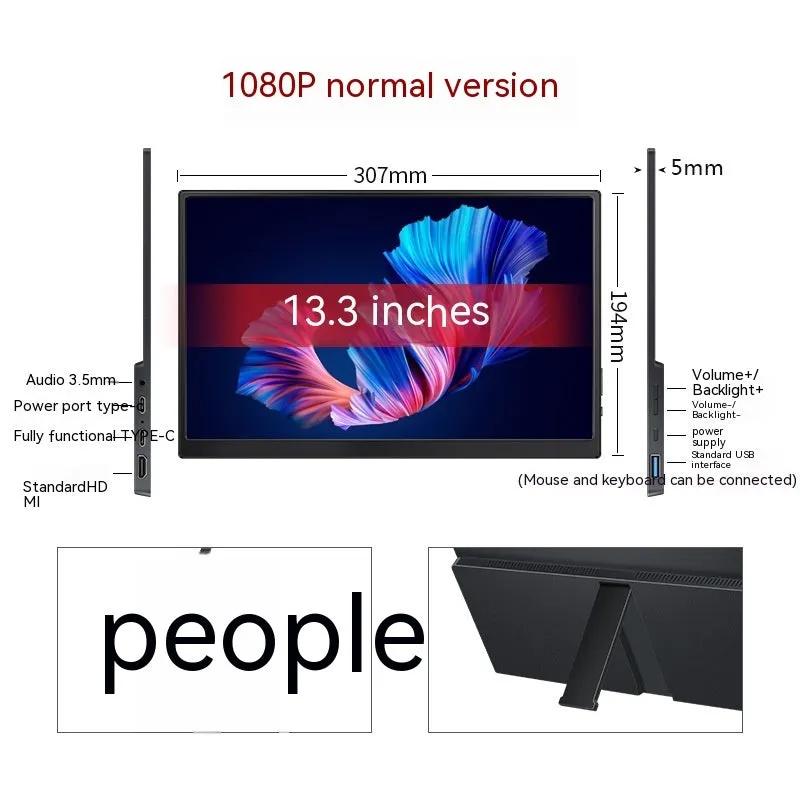 Touch portable monitor 13.3 inch IPS LED backlit 1080p screen for mobile phone and computer