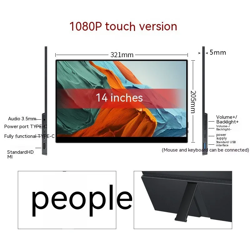 Touch portable monitor 13.3 inch IPS LED backlit 1080p screen for mobile phone and computer