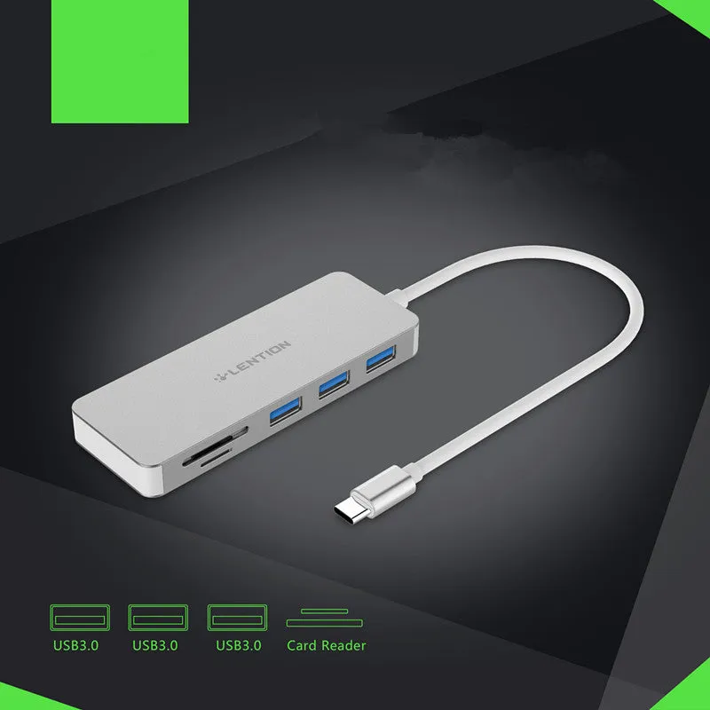 USB 3.0 hub multi-function card reader with three USB ports and SD TF card slots in dark grey