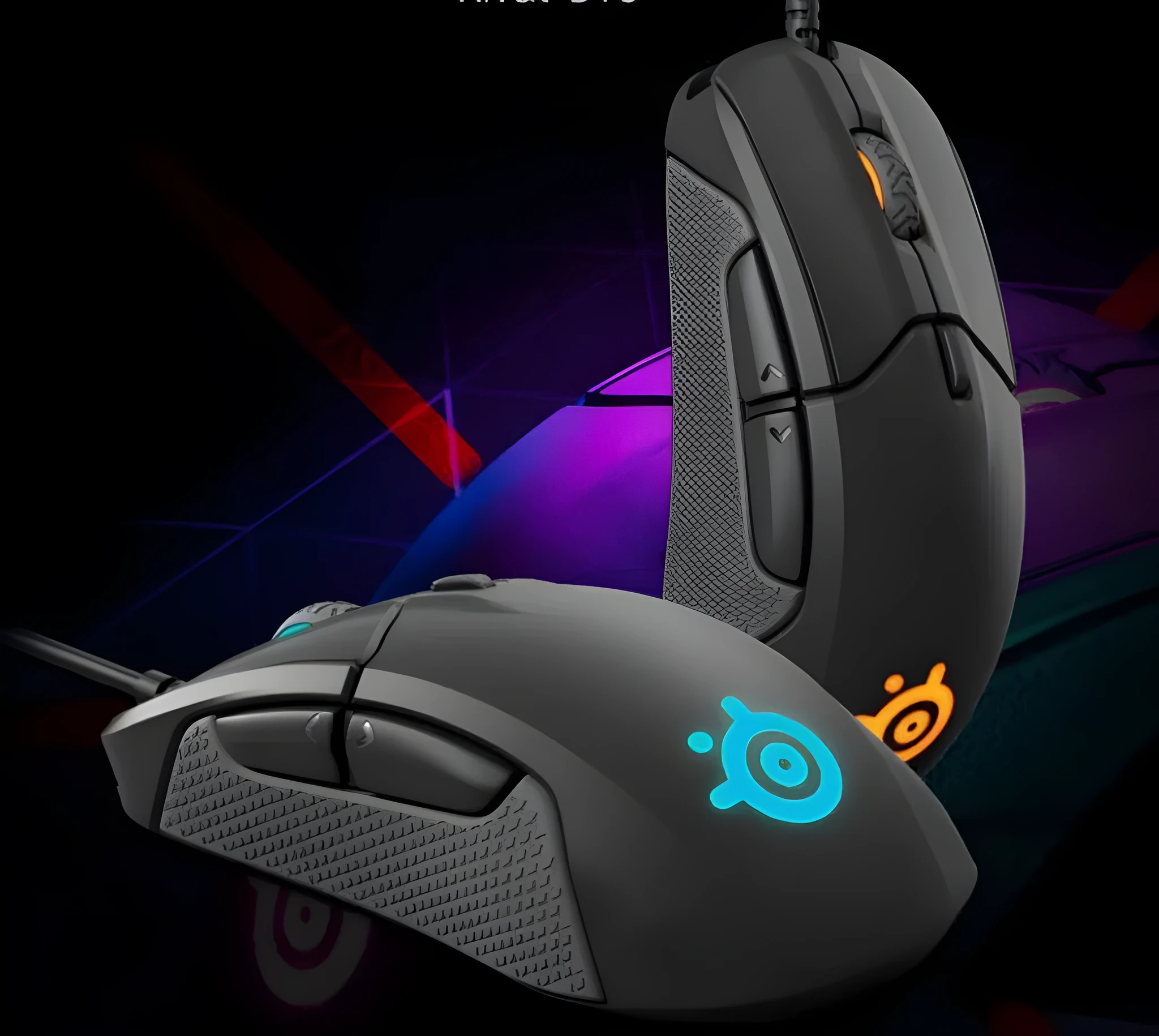 Wired mechanical gaming mouse in black with ergonomic design, 12000 DPI sensor, and USB cable