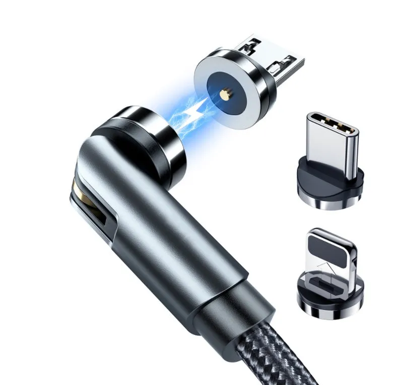 Essager 360-degree rotate magnetic USB-C charging cable with nylon braid, blue LED indicator, and aluminium alloy connector in black