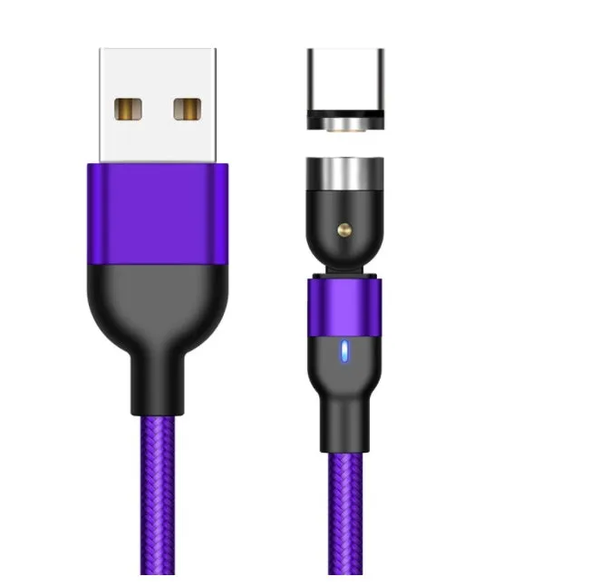Essager 360-degree rotate magnetic USB-C charging cable with nylon braid, blue LED indicator, and aluminium alloy connector in black