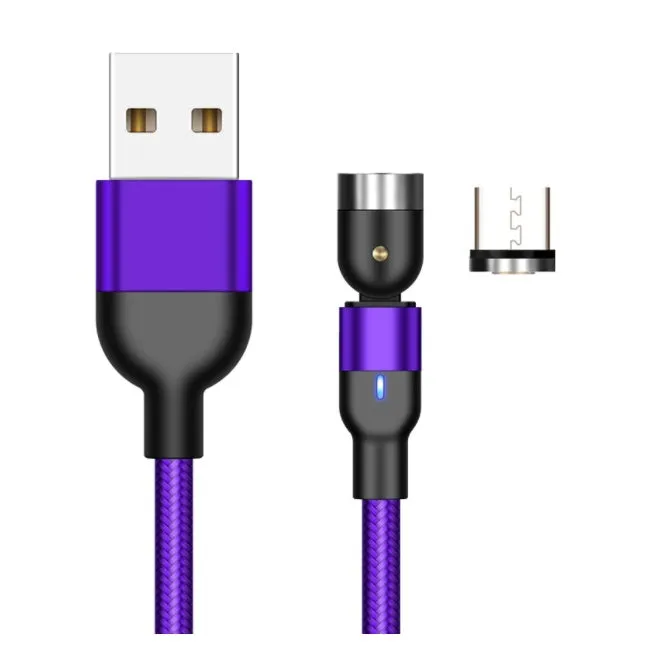 Essager 360-degree rotate magnetic USB-C charging cable with nylon braid, blue LED indicator, and aluminium alloy connector in black