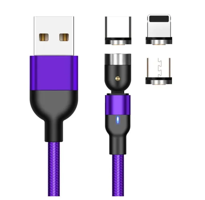 Essager 360-degree rotate magnetic USB-C charging cable with nylon braid, blue LED indicator, and aluminium alloy connector in black