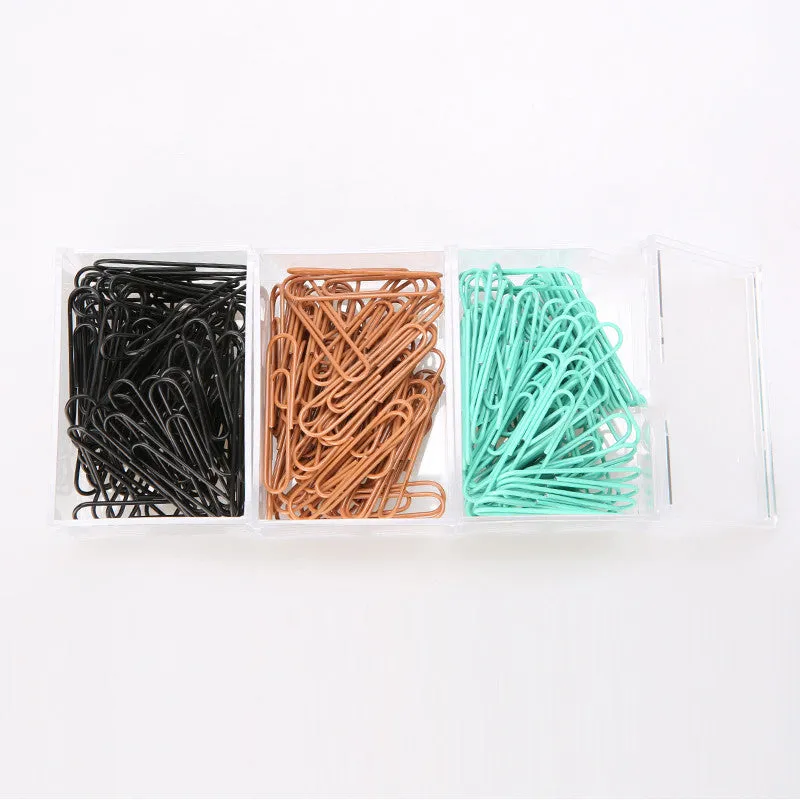 Mint green PVC coated metal paper clips in 28mm and 50mm sizes on white background