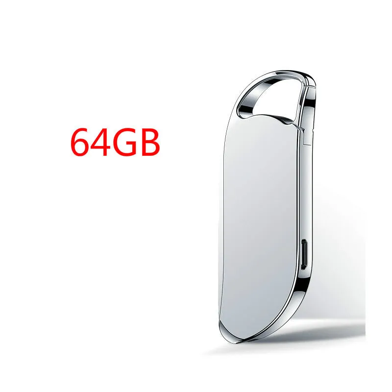 Black keychain digital voice recorder with metal shell and USB port