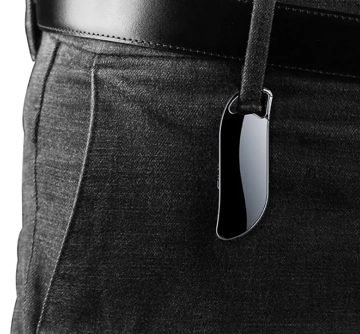Black keychain digital voice recorder with metal shell and USB port