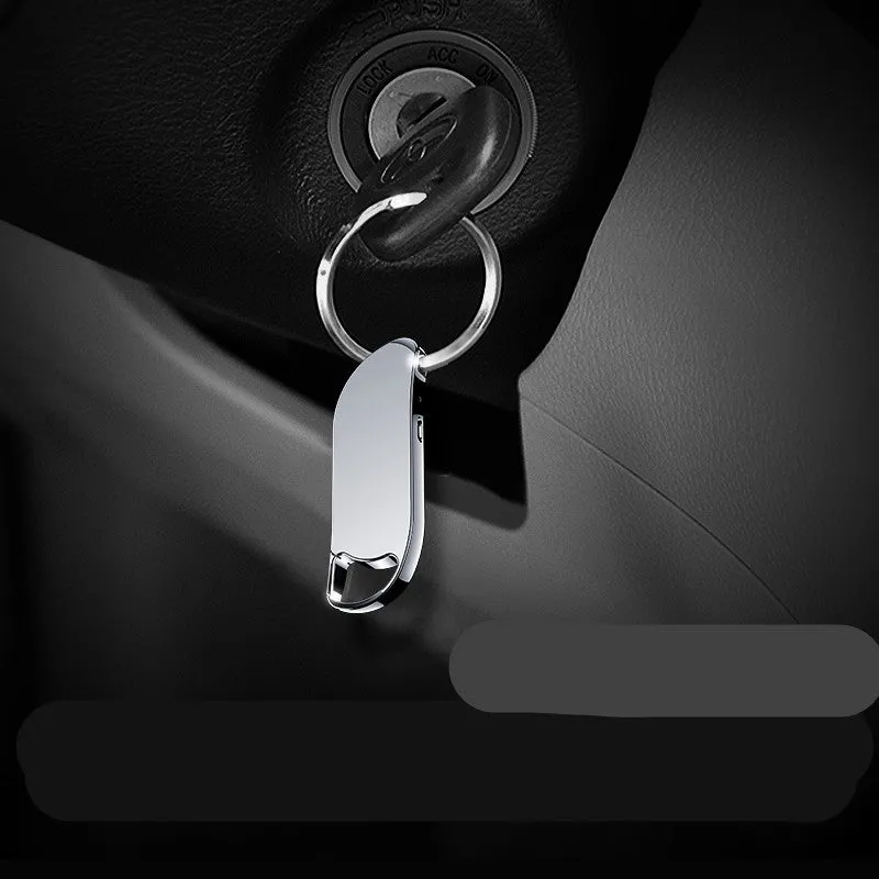 Black keychain digital voice recorder with metal shell and USB port
