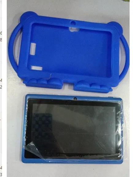 Children's smart tablet with 7-inch screen, plastic body, blue colour, front camera visible, on white background