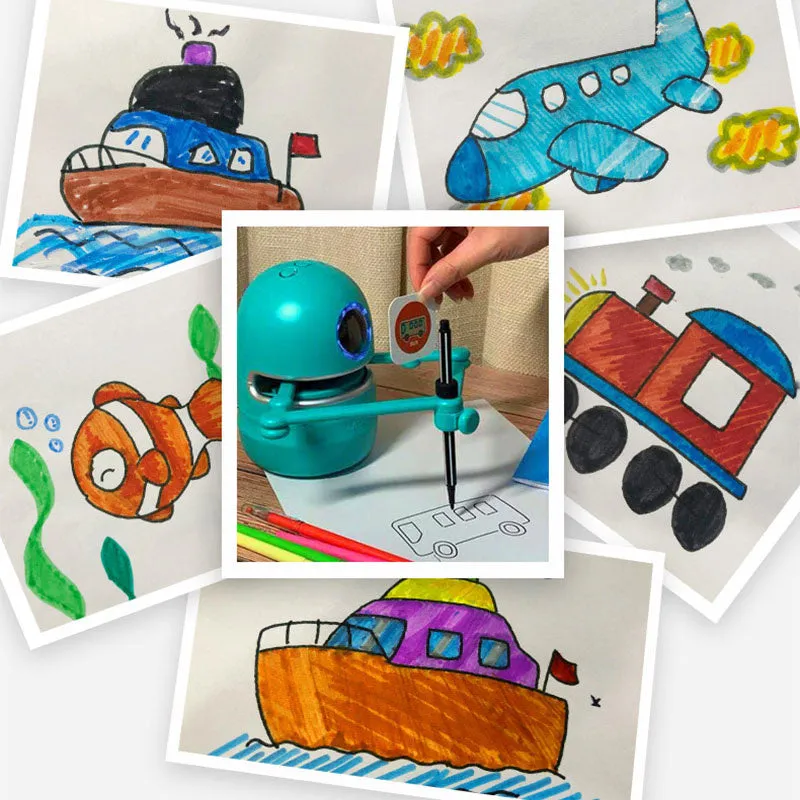 Painting robot for kindergarten children students with suction cup base and learning cards