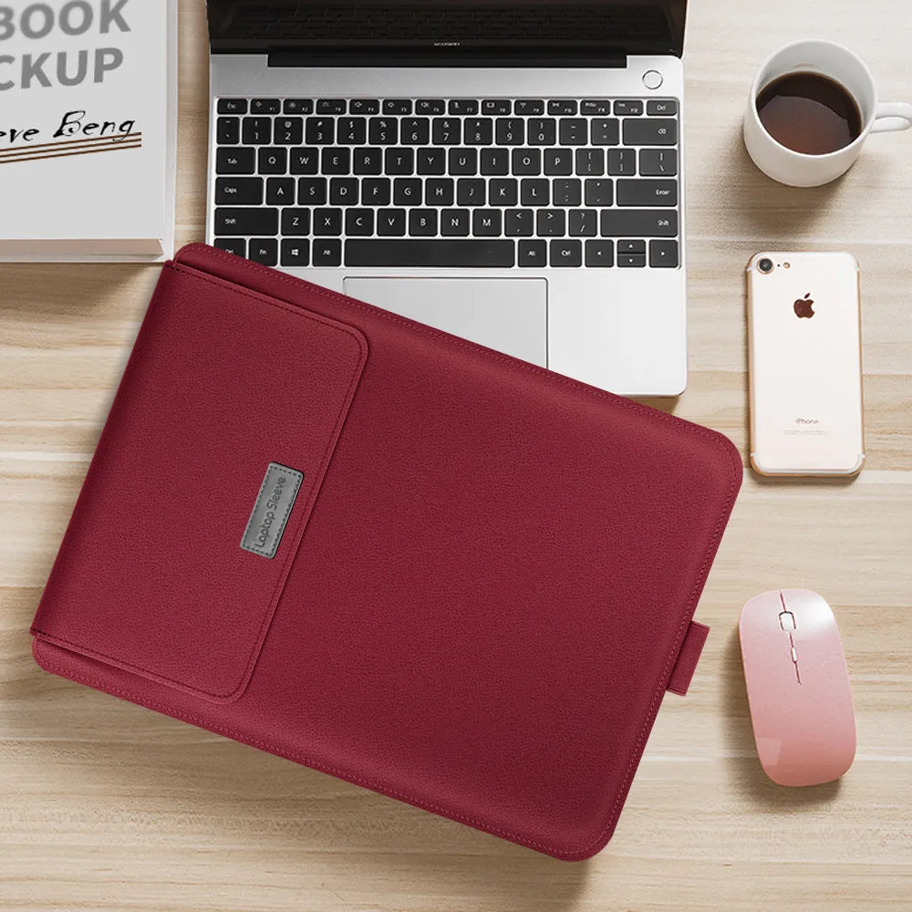 Universal laptop bag case in PU leather and TPU, fits 11 to 15 inch laptops, available in seven colours