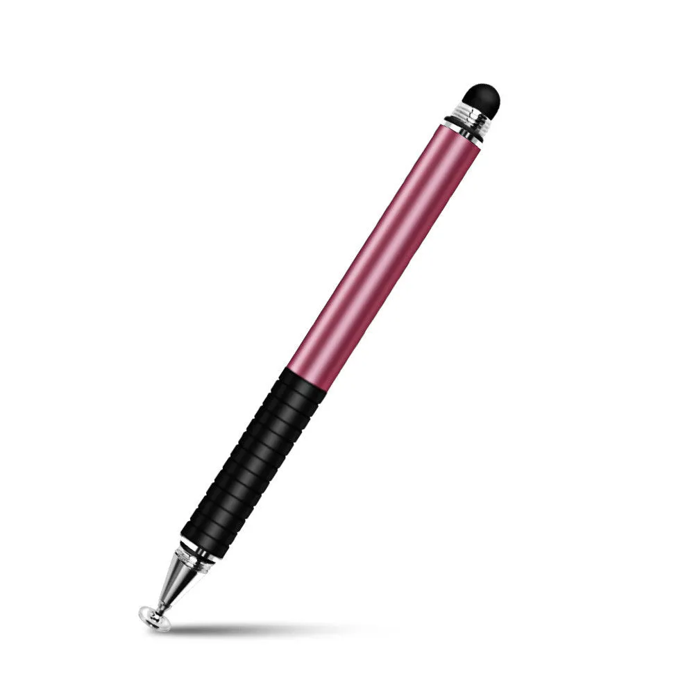 Two-in-one capacitive stylus pen with metal body and round and cloth tips for touchscreen phones and tablets