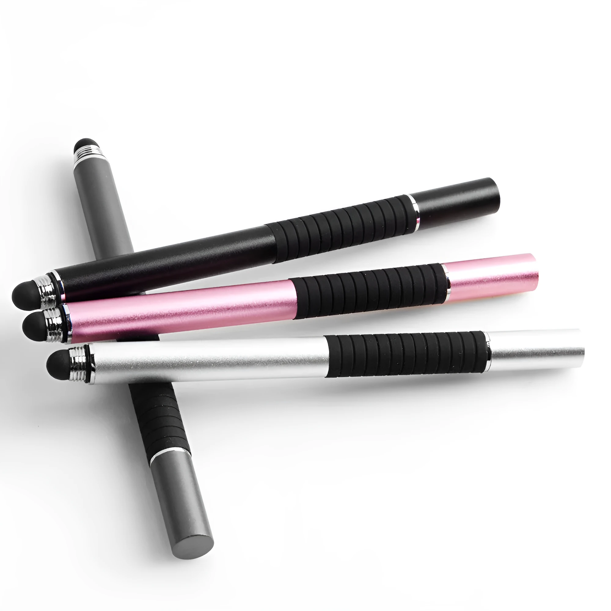 Two-in-one capacitive stylus pen with metal body and round and cloth tips for touchscreen phones and tablets