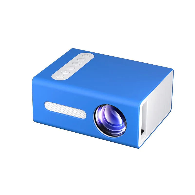 Home Office T300 miniature LED projector in black with front lens and input ports