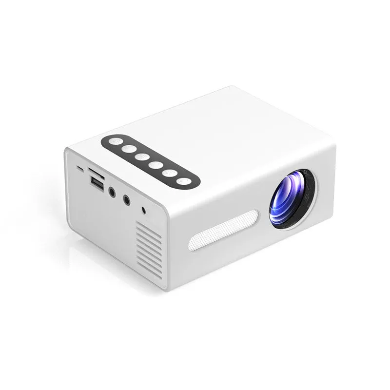 Home Office T300 miniature LED projector in black with front lens and input ports
