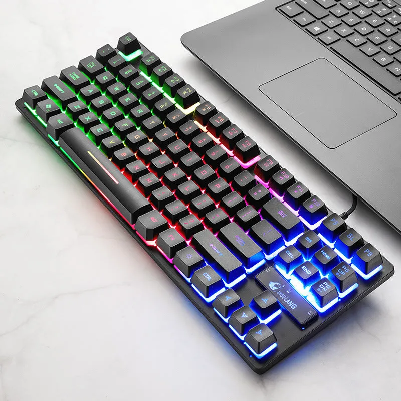 87-key wired mechanical keyboard for gaming and typing, compact USB layout, 36.5cm wide