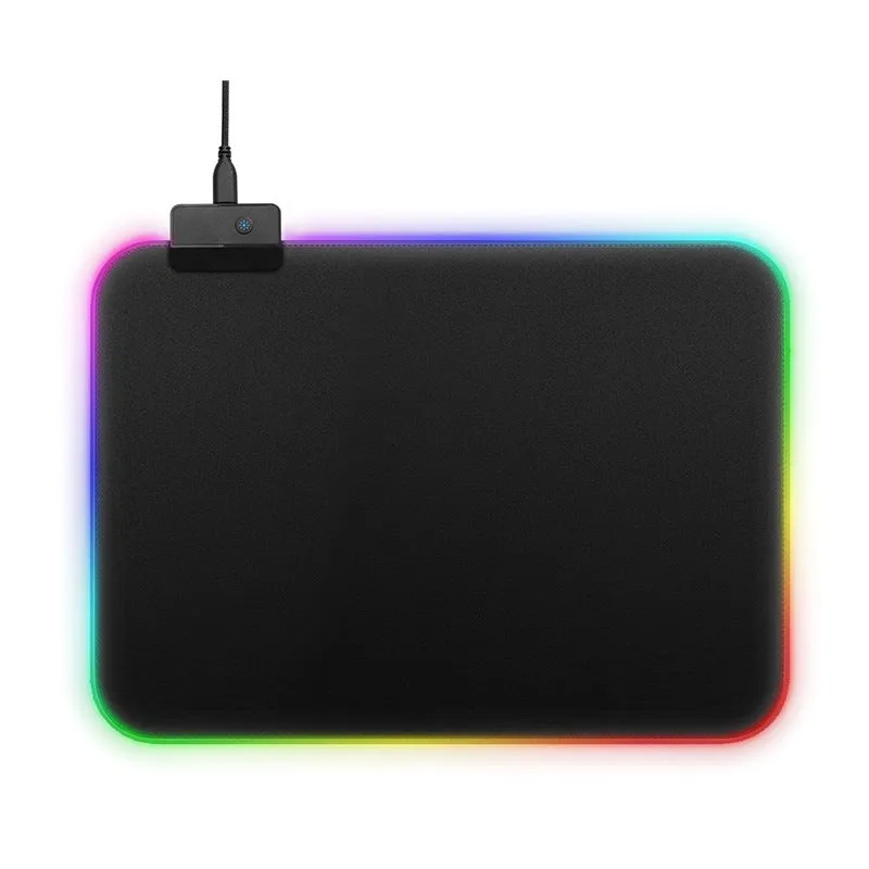 RGB gaming mouse pad extra large 800x300mm with smooth cloth surface and non-slip rubber base, showing blue lighting along edges