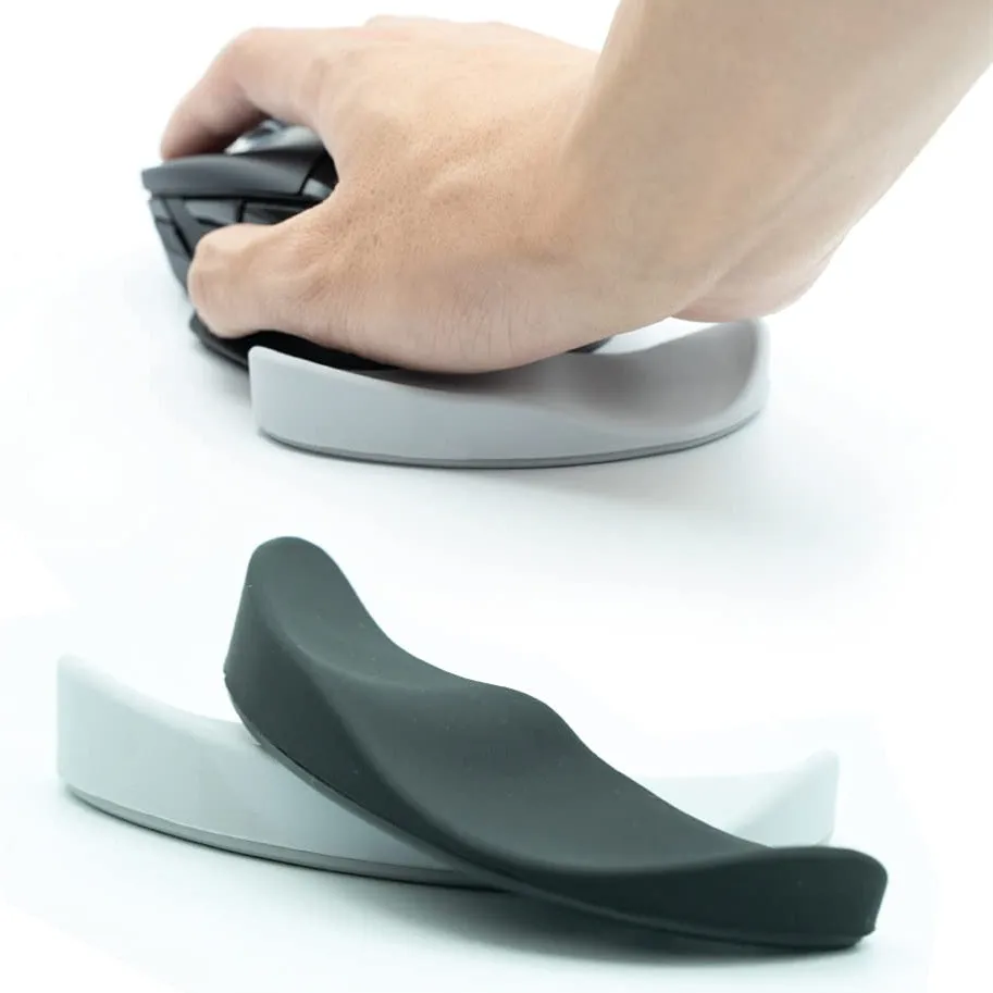 Ergonomic silicone mouse wrist rest pad with black gliding surface for right hand use