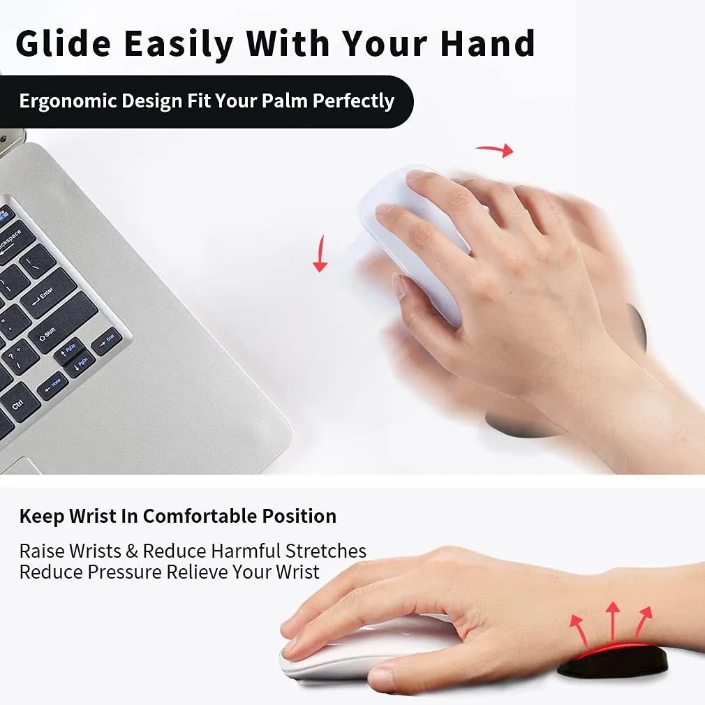 Ergonomic silicone mouse wrist rest pad with black gliding surface for right hand use
