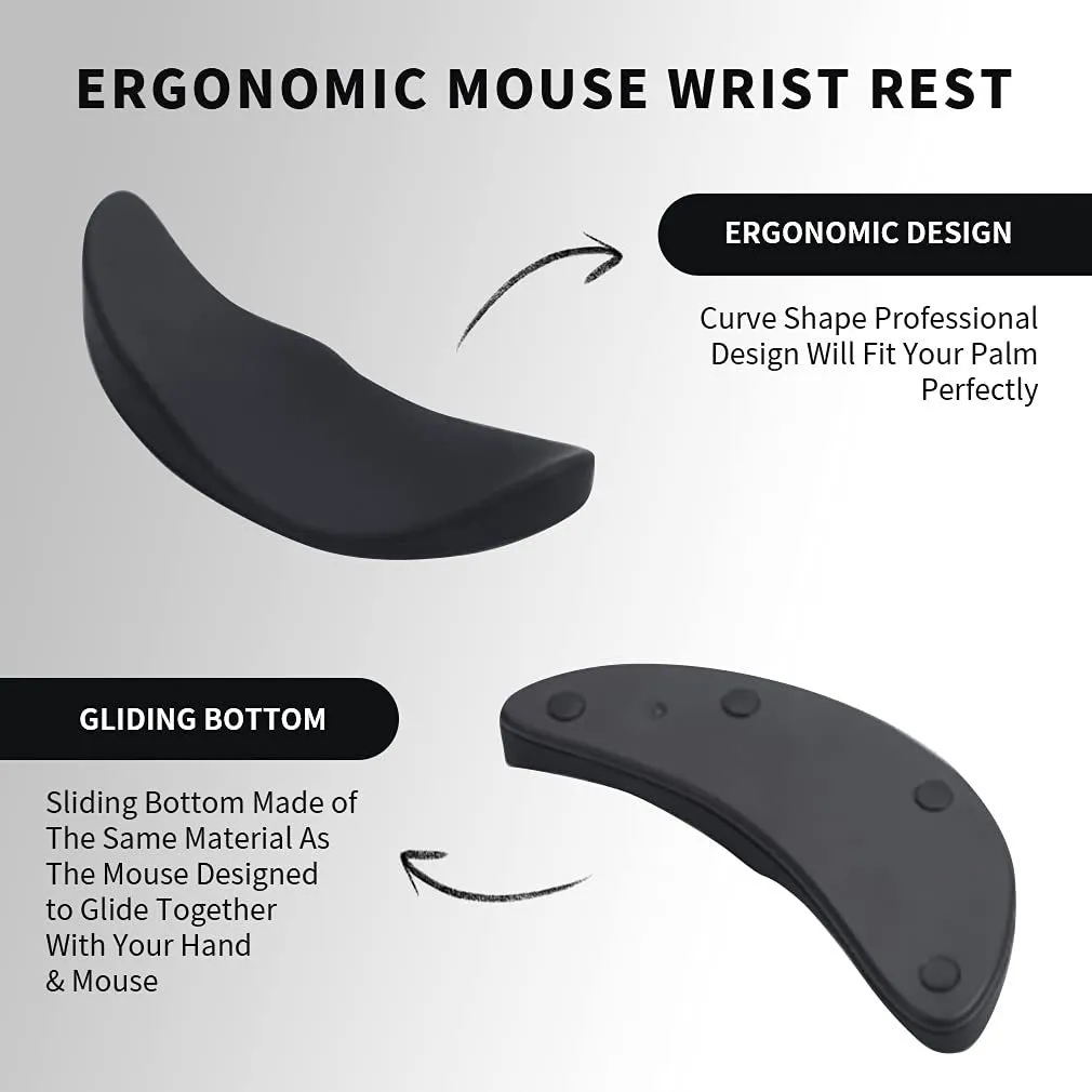 Ergonomic silicone mouse wrist rest pad with black gliding surface for right hand use