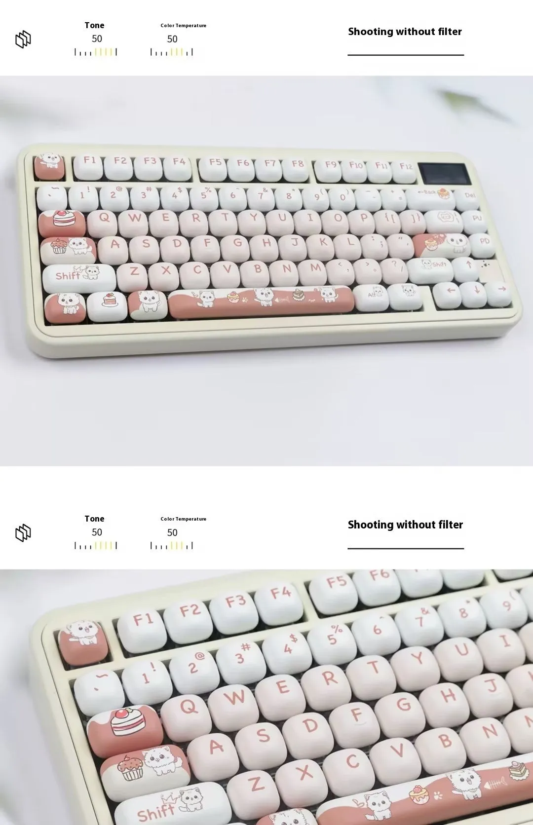 Dessert cat themed mechanical keyboard key caps with colourful sublimation printing in MOG round design