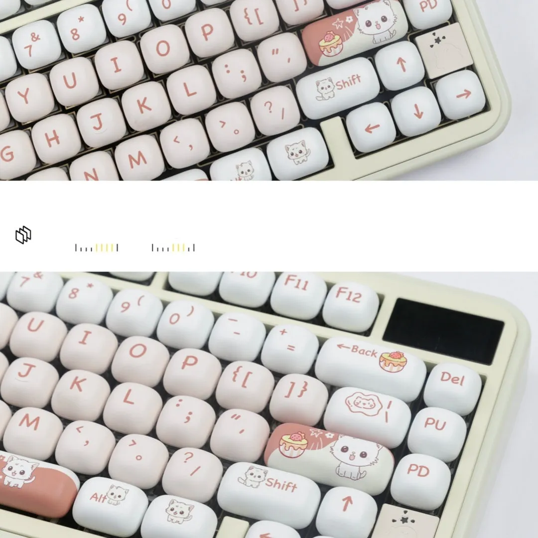 Dessert cat themed mechanical keyboard key caps with colourful sublimation printing in MOG round design