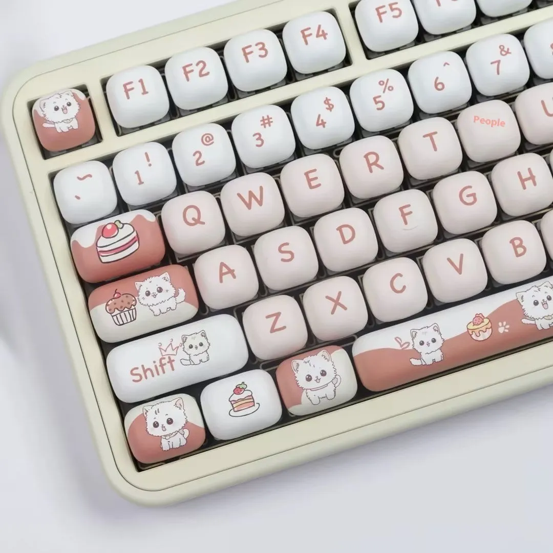 Dessert cat themed mechanical keyboard key caps with colourful sublimation printing in MOG round design