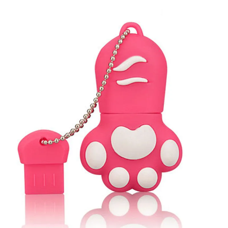 Cat claw cartoon USB flash drive in pink PVC shell with USB 2.0 interface