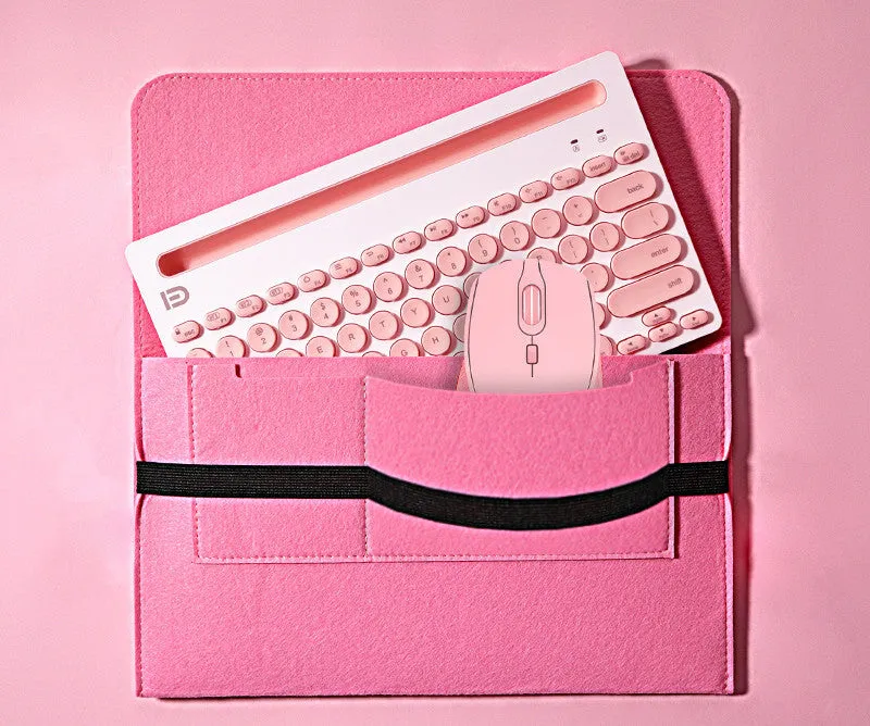 Wireless Bluetooth keyboard and mouse set in pink with storage bag