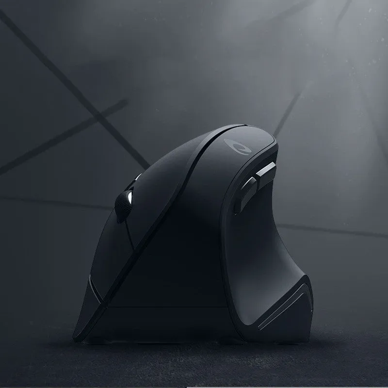 Vertical 2.4G wireless mouse in black with ergonomic shape, 1600dpi, and six buttons