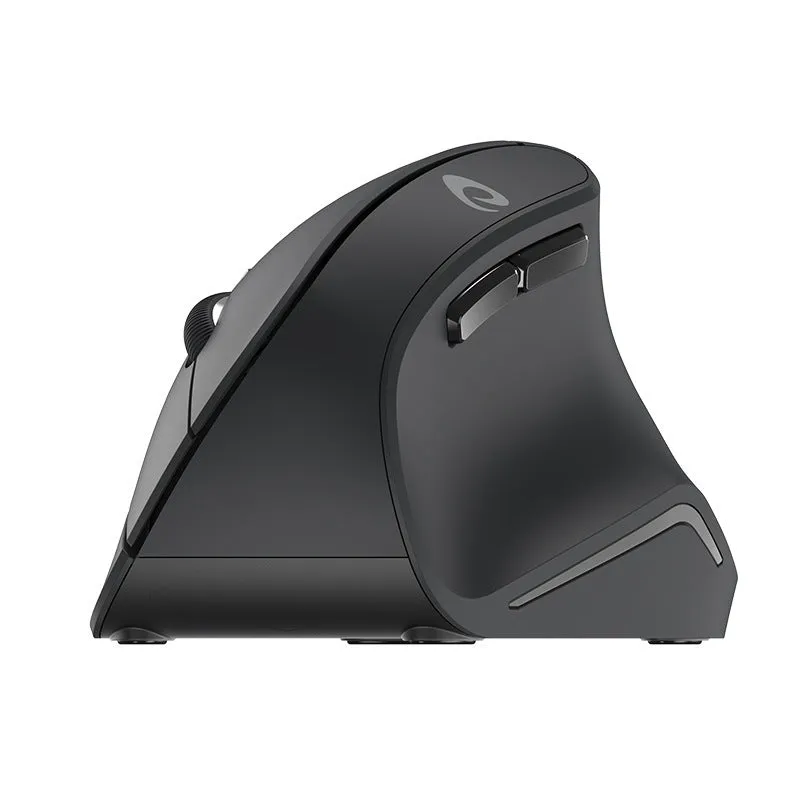 Vertical 2.4G wireless mouse in black with ergonomic shape, 1600dpi, and six buttons
