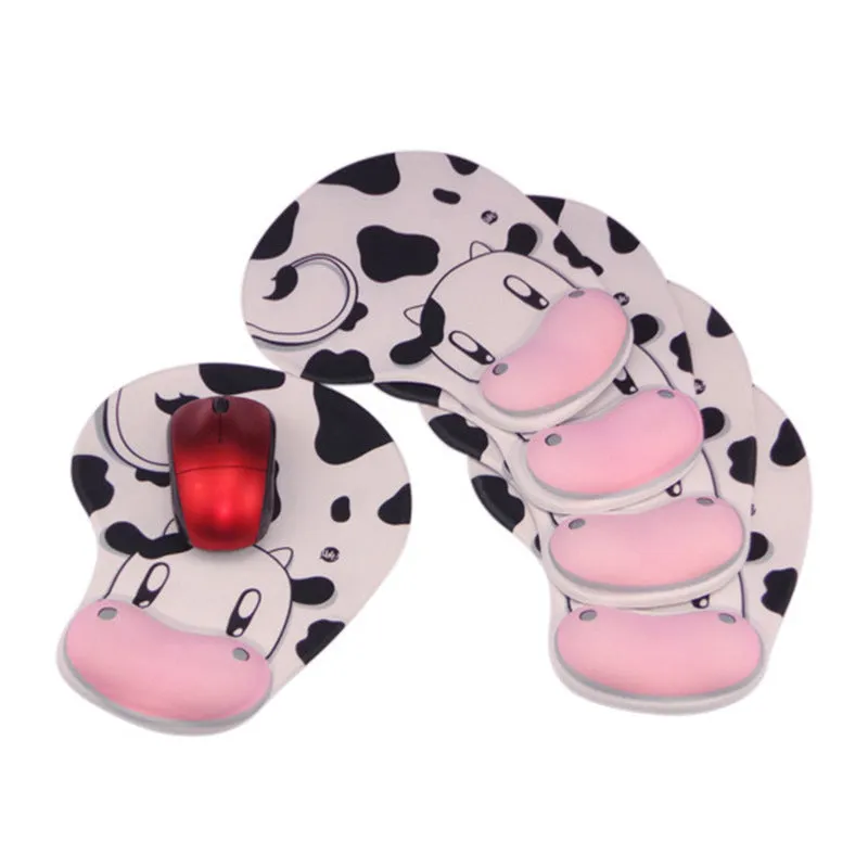 Cow silicone wrist rest mouse pad with super soft hand rest, non-slip base, injection-moulded surface