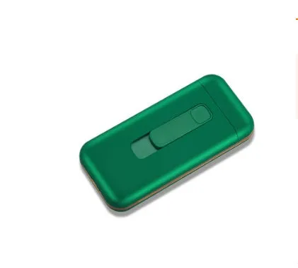 Plastic cigarette lighter in golden colour with compact body and flame, 118x55x25mm box