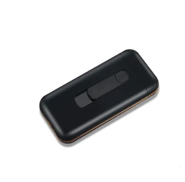 Plastic cigarette lighter in golden colour with compact body and flame, 118x55x25mm box