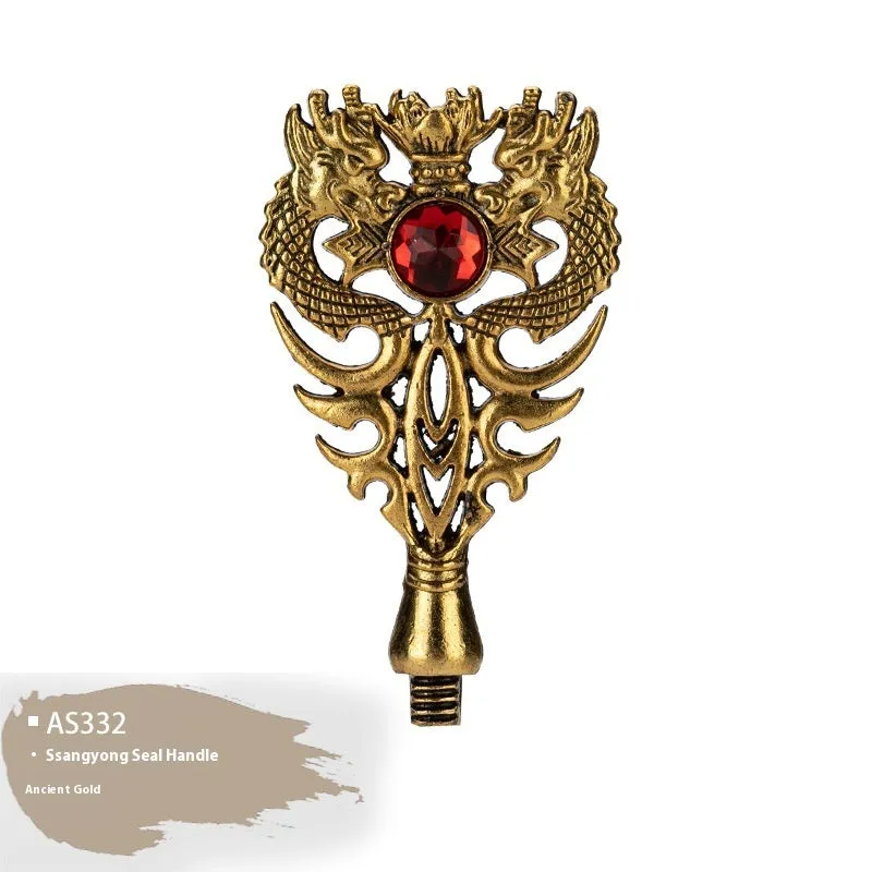 Wooden wax seal handle tool showing various style options like lily, owl platform, and Roman column designs.