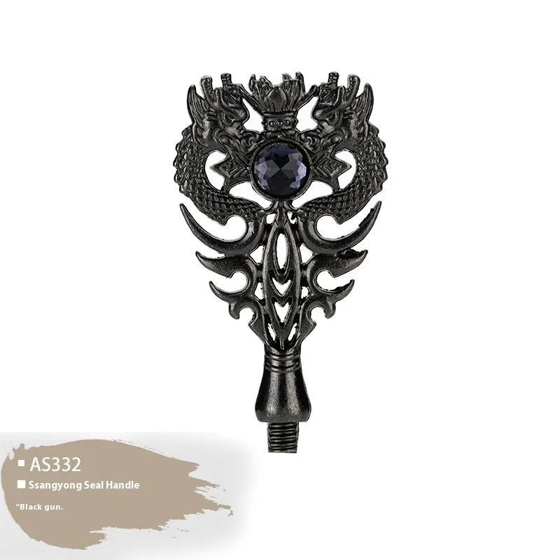 Wooden wax seal handle tool showing various style options like lily, owl platform, and Roman column designs.