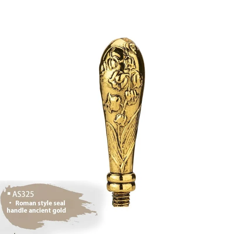 Wooden wax seal handle tool showing various style options like lily, owl platform, and Roman column designs.