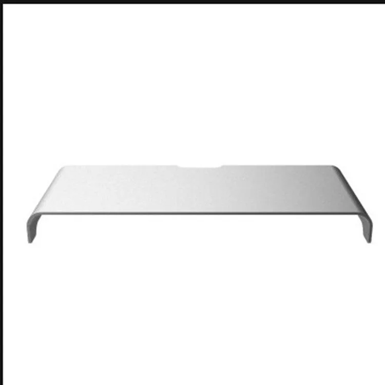 Silver aluminum alloy computer monitor riser stand with sandblasted finish on a desk