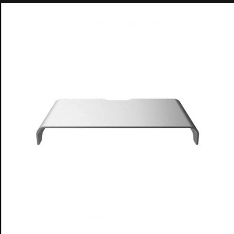 Silver aluminum alloy computer monitor riser stand with sandblasted finish on a desk