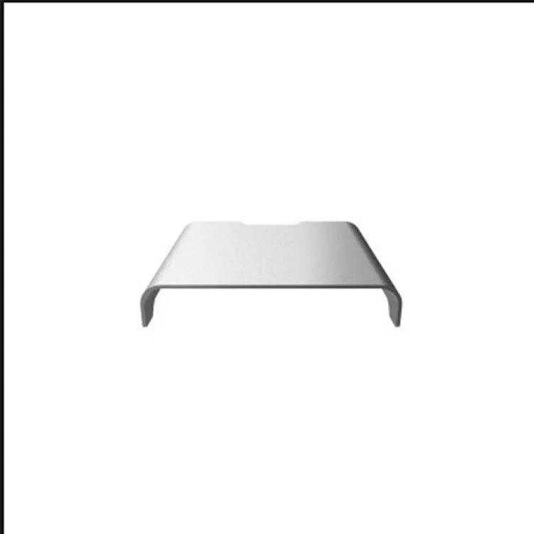 Silver aluminum alloy computer monitor riser stand with sandblasted finish on a desk
