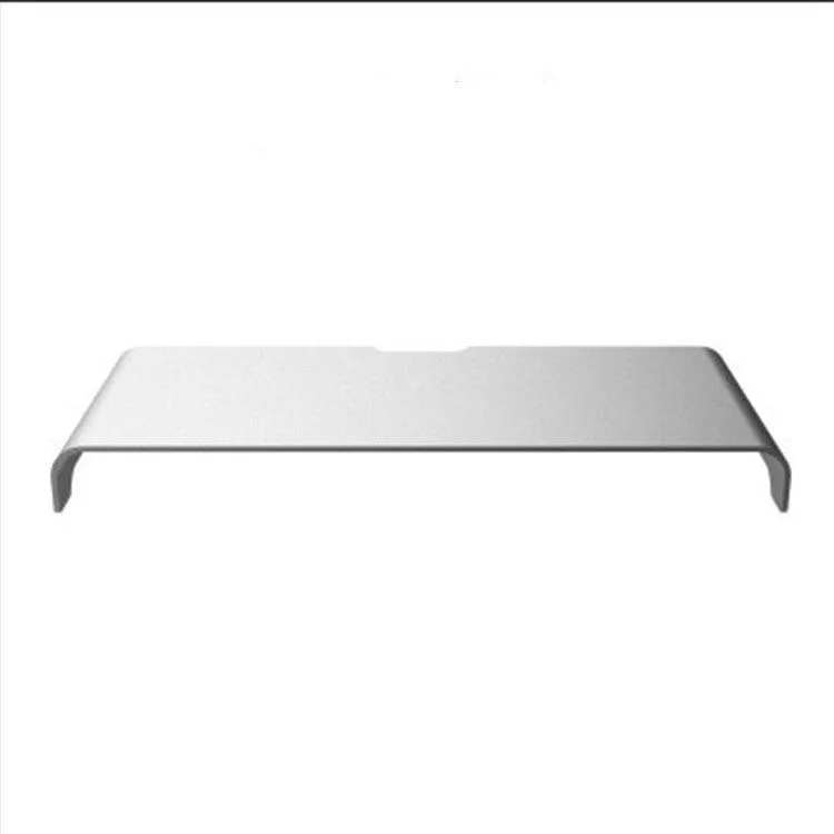Silver aluminum alloy computer monitor riser stand with sandblasted finish on a desk