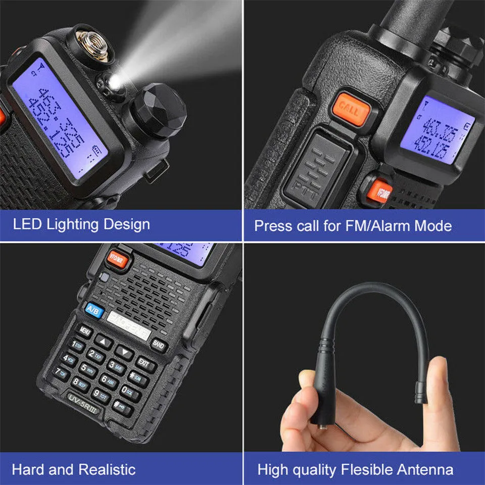 Baofeng UV-5R black handheld walkie talkie with dual antenna and front control panel