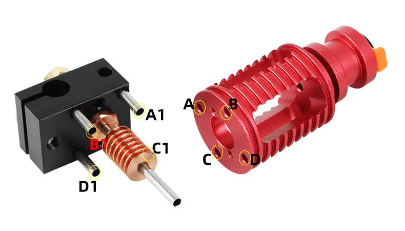 Upgraded Seal 3D printer extruder Dragon Hotend with orange buckle, 0.4mm nozzle, and six brass nozzles