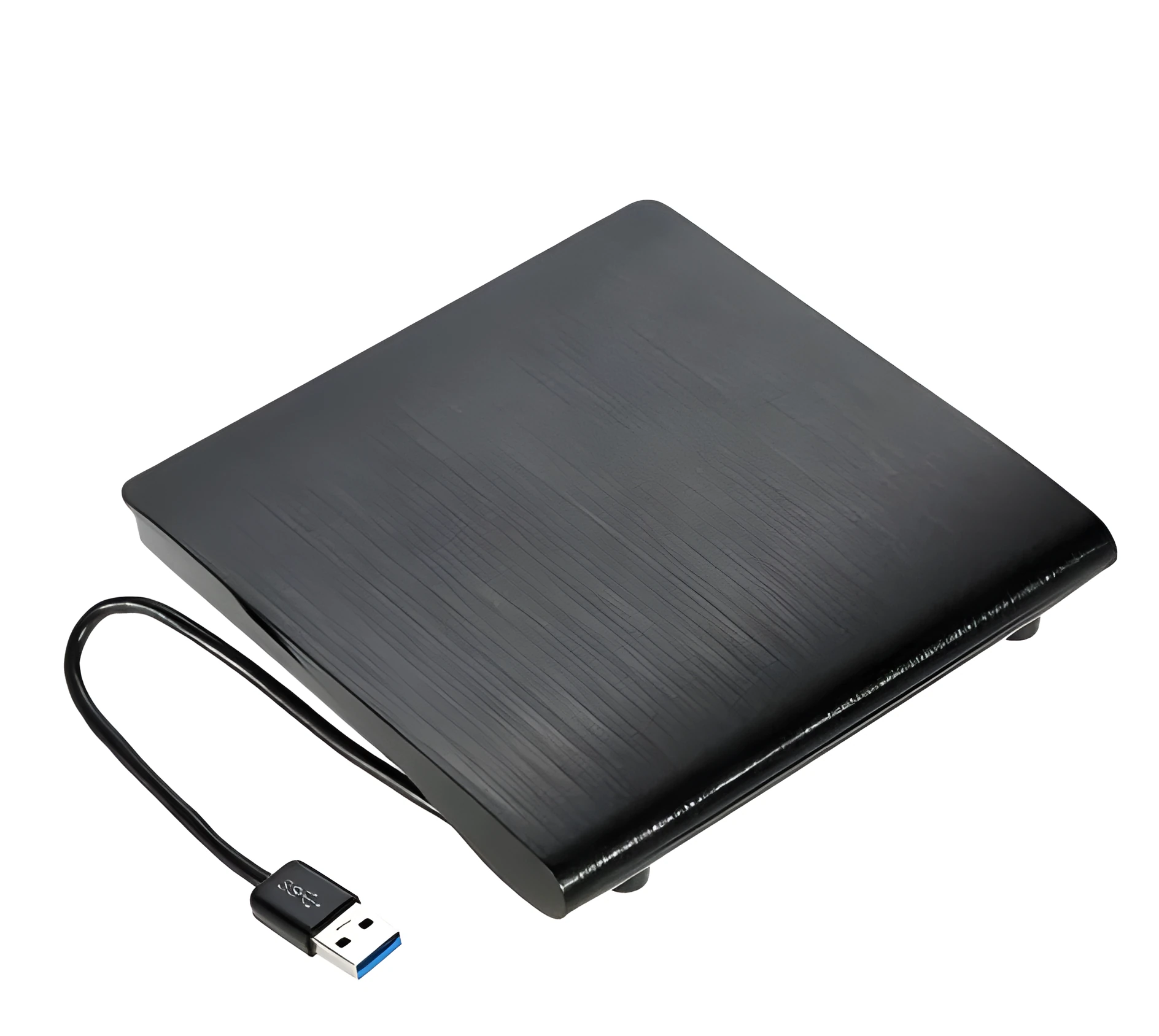 External optical disk drive in black with USB 2.0 and 3.0 support for DVD burning