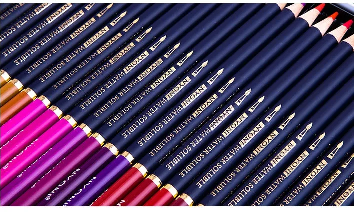 Water soluble coloured pencil set with multiple colours and lead hardness options for painting and drawing