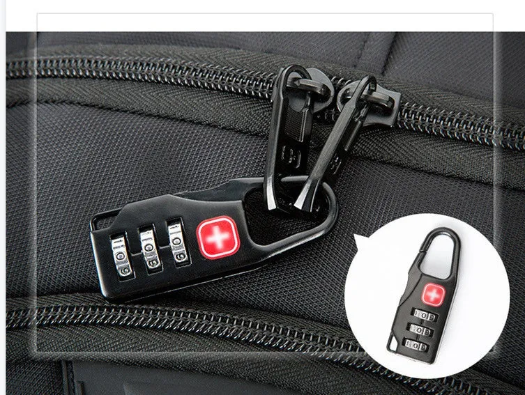 Black nylon backpack 36-55L with laptop pocket and multiple compartments for travel and business