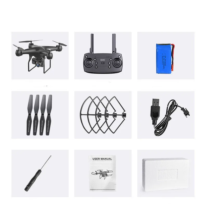 Four-axis remote control toy plane with protective ring, 4K camera, and LED lights, black colour