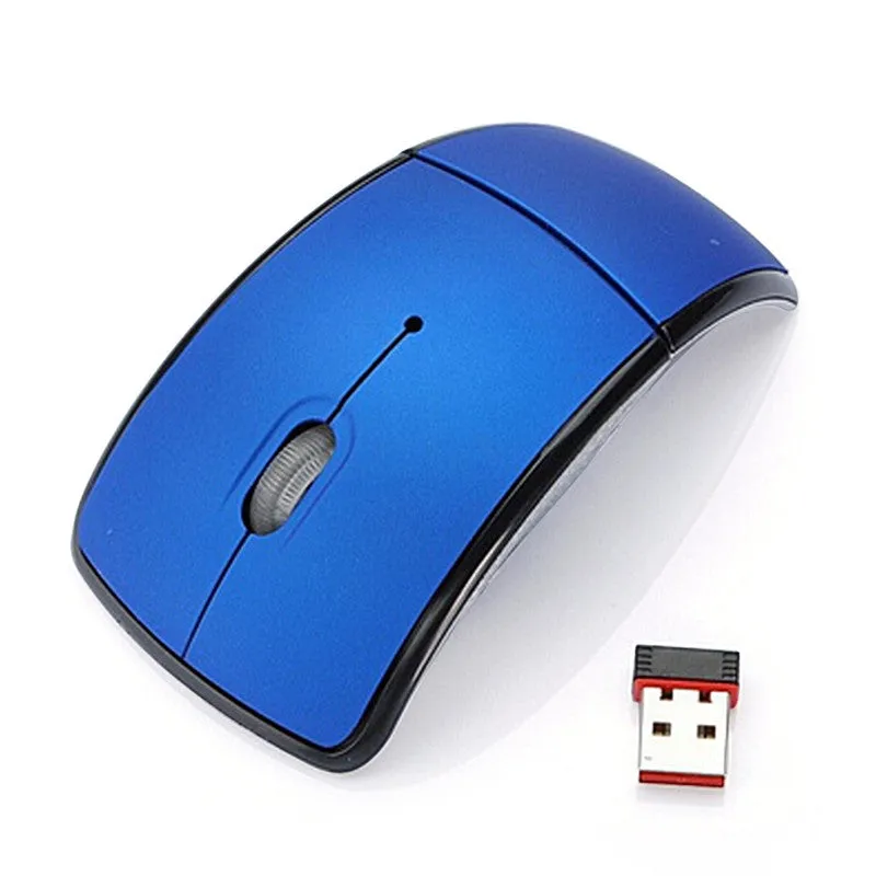 Wireless foldable mouse in black with compact design, 2.4GHz receiver, and 1600CPI optical sensor