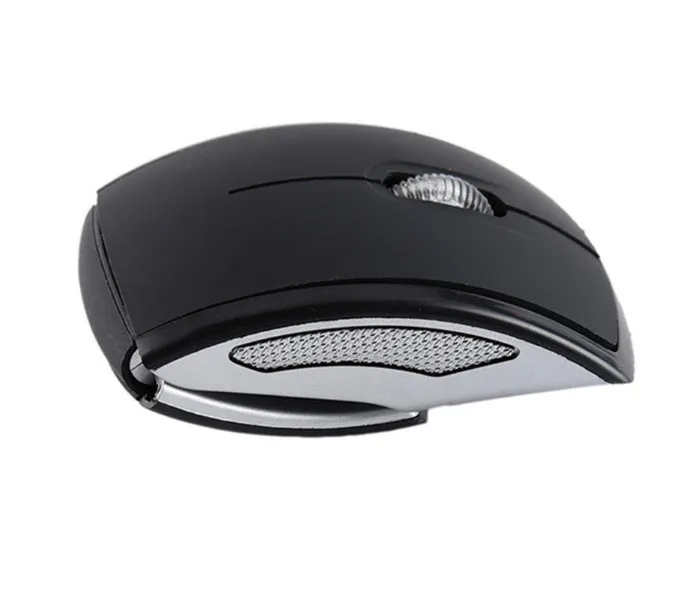 Wireless foldable mouse in black with compact design, 2.4GHz receiver, and 1600CPI optical sensor