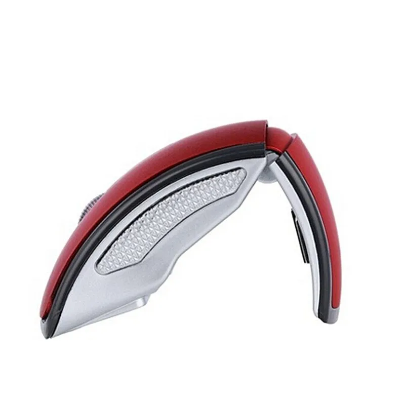 Wireless foldable mouse in black with compact design, 2.4GHz receiver, and 1600CPI optical sensor